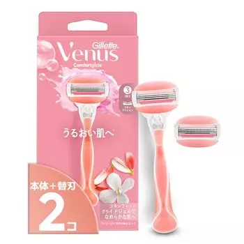 Бритва VENUS для увлажнения тела с белым чаем и 2 сменные кассеты Comfort Glide для женщин, Аромат, Кожа, Лезвия, розовый