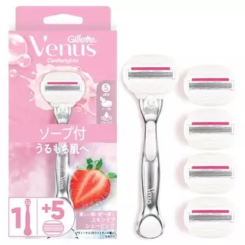 Бритва VENUS для женщин с клубничным полем для увлажнения 5 сменных комфортных скользящих мыла, аромата, кожи, тела, лезвий, чистый