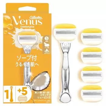 Бритва VENUS для женщин с мылом, аромат кокоса, для влажной кожи, для тела, 5 сменных лезвий, Comfort Glide