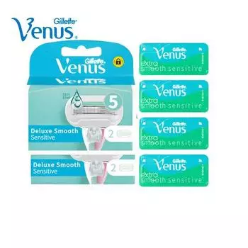 Бритвенные лезвия Gillette Venus с алоэ, 5 слоев, лезвия для бритья, подходят для чувствительной кожи, 2 шт., костюм для мыла для всех держателей Venus