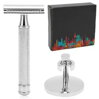 Бритвенный станок Double Edge Manual Barber Shop Safety Shaver Kit для мужчин Sliver (без лезвия)