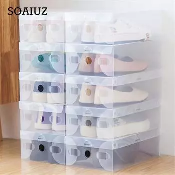 (Бризанд) Коробки для хранения обуви 10 шт, утолщенные, пластиковые, прозрачные. 33 х 20 х 12 см. Органайзер для обуви и вещей One Size