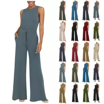 (Бризанд) Женский повседневный универсальный однотонный комбинезон с брюками без рукавов M чёрный