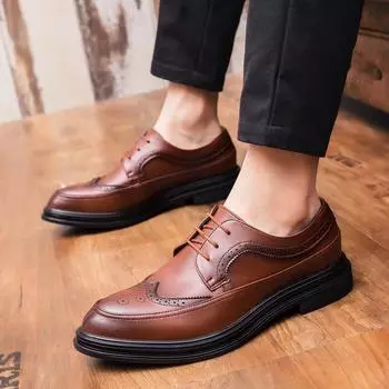 Brock British casual leather shoes 2025 spring and autumn new British style trend men s shoes business dress casual shoes 38 чёрный