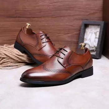 Brock Carved Leather Shoes Мужская повседневная мужская обувь Мягкая подошва Модная дышащая британская кожаная обувь Мужская кожаная обувь 38 жёлтый