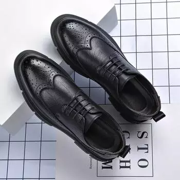 Brock engraved leather shoes men s business dress British style cowhide casual inner height increase groom wedding shoes 38 чёрный