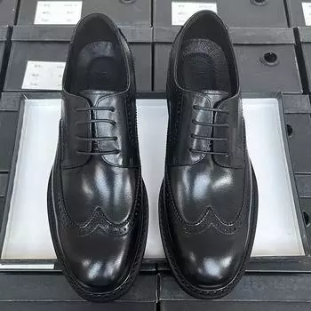 Brock Кожаные Туфли Мужские Деловые Туфли Дерби Кожаные Дышащие Британский Стиль Свадебные Туфли Жениха Мужские Кожаные Туфли 38 чёрный