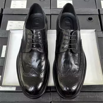 Brock Кожаные Туфли Мужские Официальные Деловые Туфли Дерби Кожаные Повседневные Дышащие Свадебные Туфли Жениха Мужские Кожаные Туфли Высокого Качества 38 чёрный