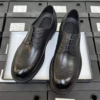 Мужские кожаные туфли Brock, деловые, деловые, кожаные, дышащие, повседневные, для поездок на работу, с толстой подошвой, увеличивающей высоту, мужские кожаные туфли в британском стиле 38 чёрный