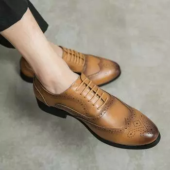 Brock men s shoes 2025 new spring and autumn British leather shoes men s leather shoes flower men s casual shoes leather shoes men 38 чёрный