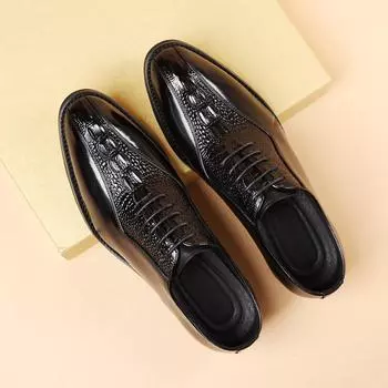 Brock Мужские деловые кожаные туфли из натуральной кожи с крокодиловым узором Свадебные туфли для жениха в британском стиле Мужская обувь 38