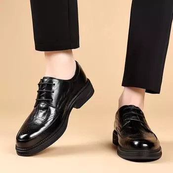 Броги мужские деловые кожаные туфли классические джентльменские туфли для отдыха на природе деловые вечеринки офисные мужские свадебные туфли черные 38 чёрный
