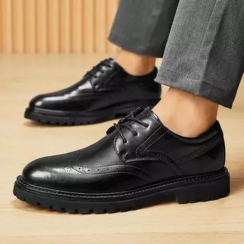 Броги Мужские деловые кожаные туфли Модный классический британский стиль Для отдыха на природе Деловая вечеринка Свадебные туфли жениха Черные туфли 38 чёрный