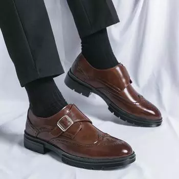 Броги Мужские деловые туфли Модный джентльменский универсальный стиль Отдых на природе Бизнес Вечеринка Свадьба Офис Туфли больших размеров 38 чёрный