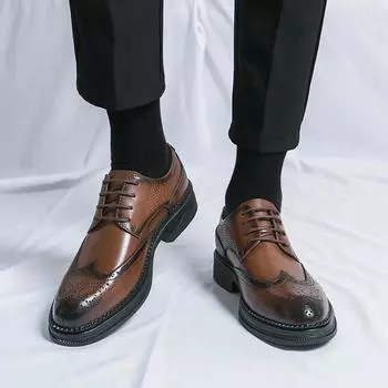 Броги, повседневная мужская обувь из кожи, мокасины, сшитые вручную туфли, дизайнерские люксовые туфли, туфли для офиса, туфли без застежек 38 чёрный