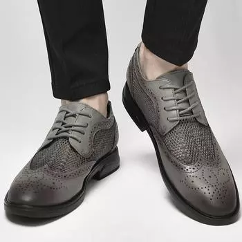 Brogue Дышащие мужские универсальные сетчатые повседневные кожаные туфли для свадьбы, вечеринки, офиса, бизнеса Высококачественные мужские прогулочные туфли 38 чёрный