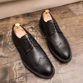 Brogue Man Ночной клуб Деловой костюм Итальянская официальная мода Повседневная кожаная мужская обувь на плоской подошве Мужская свадебная вечеринка Оксфорды Обувь Обувь 6