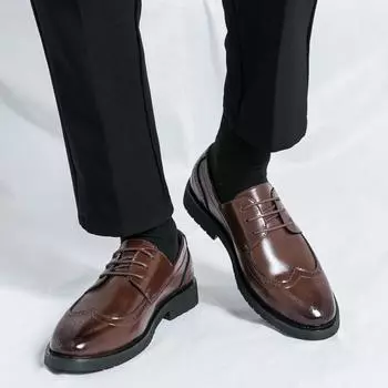 Brogue Men s formal leather shoes Trendy Youth Design Style Outdoor leisure business party Daily office wedding shoes 38-46 38 чёрный