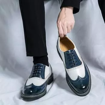 Brogue Shoes Men PU Spliced Lace Up Low Heel Business Banquet Shoes Professional Classic Men Shoes Large Sizes 38-46 38