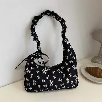 Broken flower canvas bag women s summer 2024 new trendy Korean tote bag large capacity shoulder bucket bag чёрный