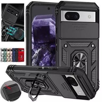 Бронированный чехол для Google Pixel 8A 8 7A 7 Pro 6 6A, чехол для Pixel 9 Pro, защита объектива, кольцо-подставка, магнитный держатель, полная защита для бизнеса Google Pixel 9 серебряный