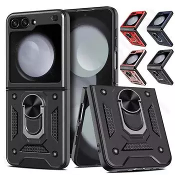 Бронированный чехол для Samsung Galaxy Z Flip 6 5 4 3, чехол с подставкой, подставкой, кольцом, магнитным и противоударным защитным чехлом для камеры военного класса Samsung Z Flip 3 розового золота