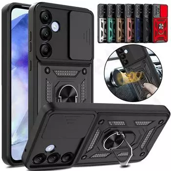 Бронированный чехол для Samsung S24 S23 S22 Ultra S21 S20 FE Galaxy A55 A15 A54 A35 A14 5G, крышка объектива камеры, кольцо для телефона, подставка, вращающаяся крышка Samsung S24 чёрный