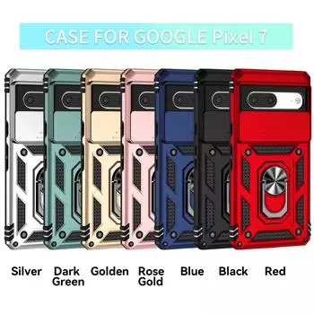 Бронированный чехол для телефона Google Pixel 7, защита объектива камеры, металлическое кольцо-подставка, противоударный чехол Google Pixel 7 розового золота