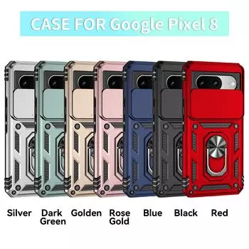 Бронированный чехол для телефона Google Pixel 8, защита объектива камеры, металлическое кольцо-подставка, противоударный чехол Google Pixel 8 розового золота