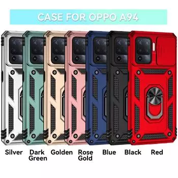 Бронированный чехол для телефона Oppo A94, Oppo F19 Pro, Oppo Reno5 Lite, Oppo Reno5 F, защита объектива камеры, противоударный чехол с металлическим кольцом-подставкой Oppo Reno5 F розового золота