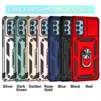 Бронированный чехол для телефона Samsung Galaxy A32 4G/Samsung Galaxy A32 5G, защита объектива камеры, противоударный чехол с металлическим кольцом-подставкой Samsung Galaxy A32 5G розового золота