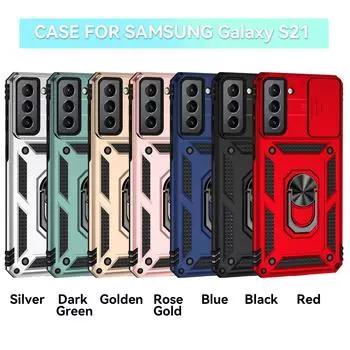 Бронированный чехол для телефона Samsung Galaxy S21, Samsung Galaxy S21 5G, защита объектива камеры, противоударный чехол с металлическим кольцом-подставкой Samsung Galaxy S21 5G розового золота