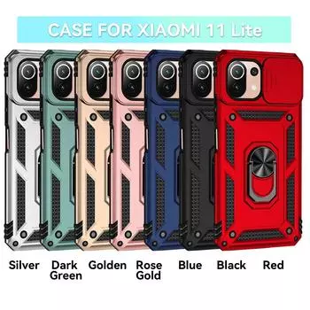 Бронированный чехол для телефона Xiaomi Mi 11 Lite 5G/Xiaomi Mi 11 Lite, защита объектива камеры, противоударный чехол с металлическим кольцом-подставкой Xiaomi Mi 11 Lite розового золота