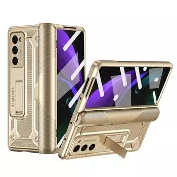 Бронированный чехол с функцией подставки для Samsung Galaxy Z Fold 4 5 Fold3 Fold4 Fold2 Fold5 Fold 3 2 Zfold3, стеклянная пленка для экрана, чехол for samsung Z Fold 4 золотой