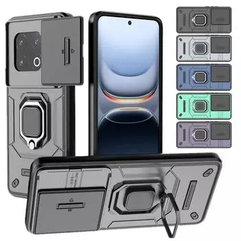 Бронированный противоударный чехол для VIVO iQOO 13 5G защитный чехол кольцо магнитная подставка держатель Coque Fundas Capa iQOO 13 5G чёрный