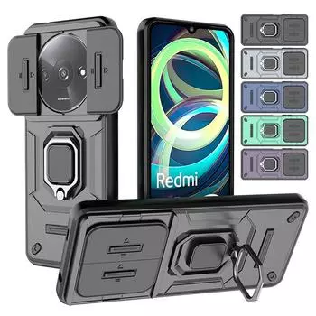 Бронированный противоударный чехол для Xiaomi Redmi A3 4G защитный чехол кольцо магнитный автомобильный держатель бизнес полная защита чехол For Redmi A3 4G фиолетовый