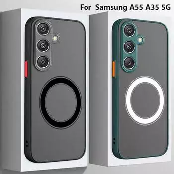 Бронированный противоударный магнитный чехол для Samsung Galaxy A55 5G A35 A25 A15 A54 A53 A52 A34 A14 A32 A13 A51 Чехол для телефона Мягкий матовый чехол A25 зелёный