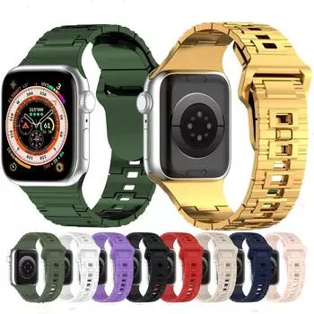 Бронированный силиконовый ремешок для Apple Watch Ultra 8 49 мм 45 мм 41 мм 44 мм 42 мм 40 мм ремешок для часов браслет для Iwatch Series 9 8 7 Se2 6 5 4 3 2