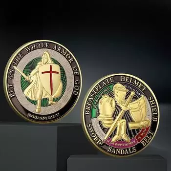 Бронированный воин, счастливая монета-защитник, шлем, щит с узором меча, рельефная монета, красочное лаковое украшение, монета 40*3 золотой