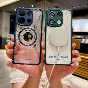 Броня противоударный чехол для телефона Magsafe для Xiaomi Redmi Note 13 4G 5G 13 Pro прозрачная подушка безопасности задняя крышка с беспроводной зарядкой для Mi 13T Pro xiaomi 13T Pro чёрный