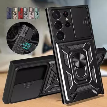 Броня военного класса, чехол для телефона с объективом камеры для Samsung Galaxy S23 Ultra Plus, противоударный кольцевой чехол Samsung Galaxy S23 Ultra чёрный