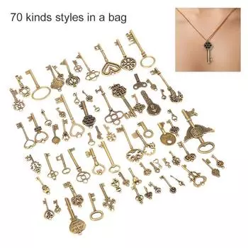Bronze Key Decoration Vintage DIY Handcraft Pendants Clothes Materials(70pcs styles)