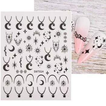 Бронзирующая Золотая, серебряная звезда, луна, солнце, наклейка для дизайна ногтей, 3D лазерная оккультная семиотика, наклейка с узором, самоклеящиеся ползунки, польские наклейки 1 pc золотой