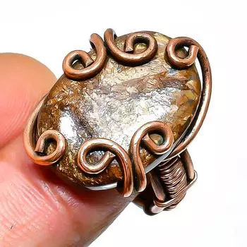 Кольцо из медной проволоки с драгоценным камнем бронзит, размер 5,5