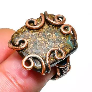 Кольцо из медной проволоки с драгоценным камнем бронзит, размер 3