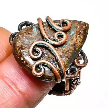 Кольцо из медной проволоки с драгоценным камнем бронзит, размер 6,5