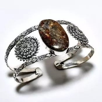 Бронзитовый драгоценный камень 925 посеребренный ювелирный браслет ручной работы-манжета