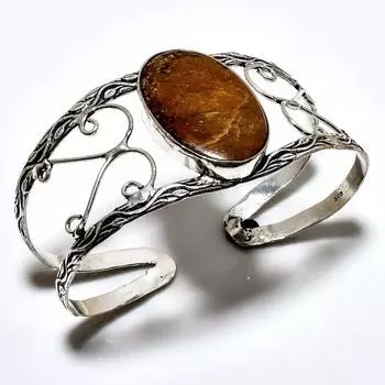 Бронзитовый драгоценный камень 925 посеребренный ювелирный браслет ручной работы-манжета