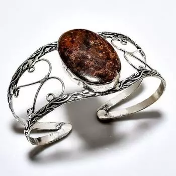 Бронзитовый драгоценный камень 925 посеребренный ювелирный браслет ручной работы-манжета