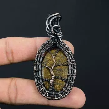 Бронзитовый драгоценный камень ручной работы из чистой медной проволоки, ювелирный кулон для женщин 2.56 Inches жёлтый